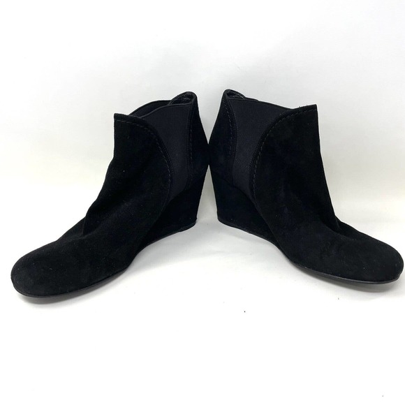 Stuart Weitzman Black Suede Platform Wedge Heel Ankle Boot Size 8 ½ - Picture 5 of 10